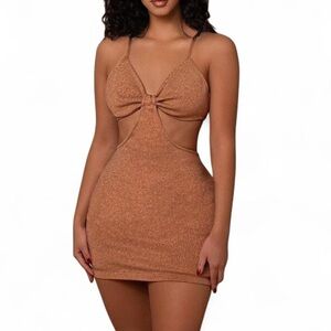 Stylish Tan Cutout Mini Dress
